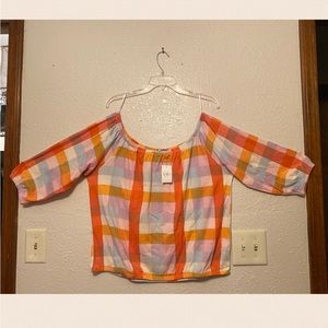 NWT CATO COLORFUL PLAID ELASTIC WAIST KNOT TOP